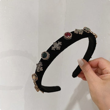 AOMU Korean Retro French High-quality Velvet Colorful Crystal Headband for Women Vintage Party Autumn Winter Hair Accessories daiiibabyyy